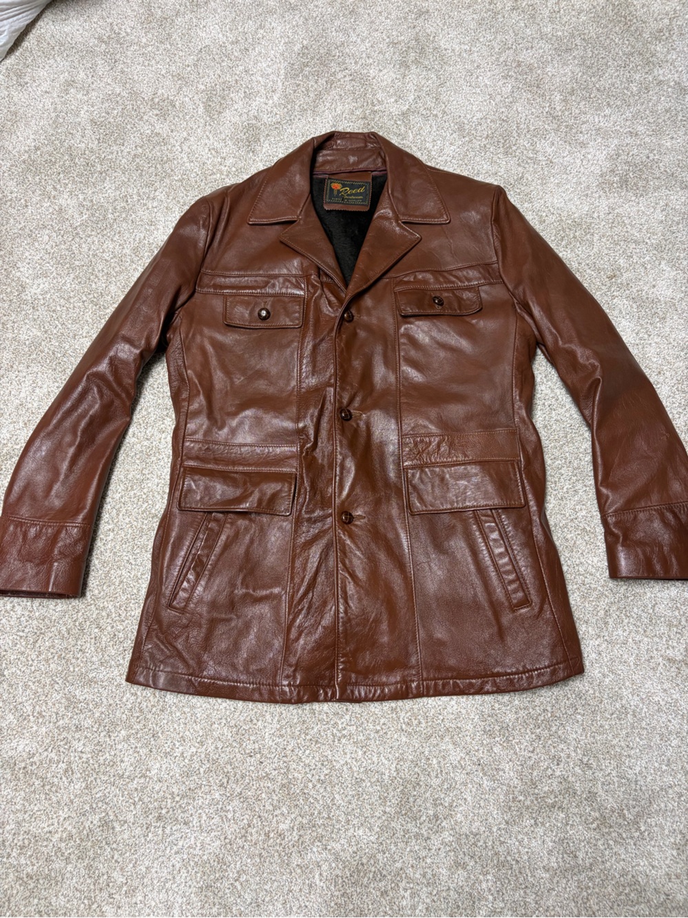 Men's Brown Leather Button-Front Jacket